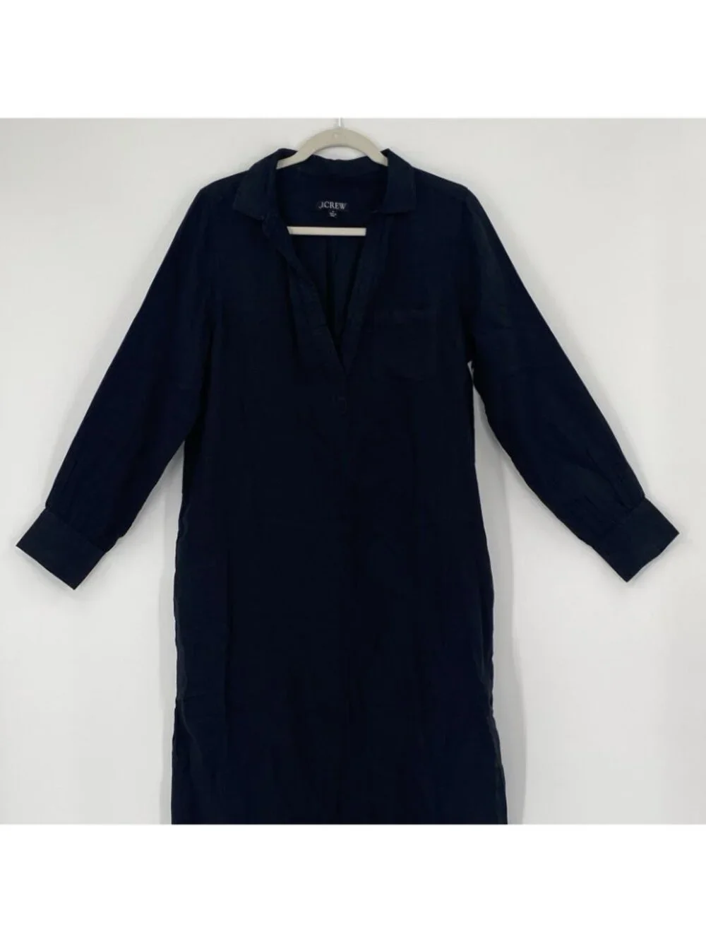 J. Crew Size M Black Popover 100% Linen Shirtdress Tunic Midi Dress Coastal